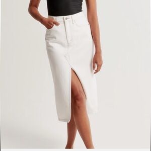 Abercrombie White High-Slit Denim Midi Skirt
